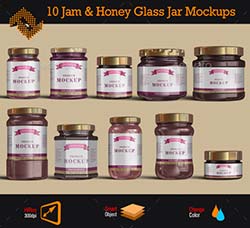 10个果冻/果酱或蜂蜜罐子模型：10 Jelly Jam Honey Jars Mockup